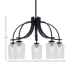 Cavella Five Light Chandelier in Matte Black with 5.75" Clear Textured Shade