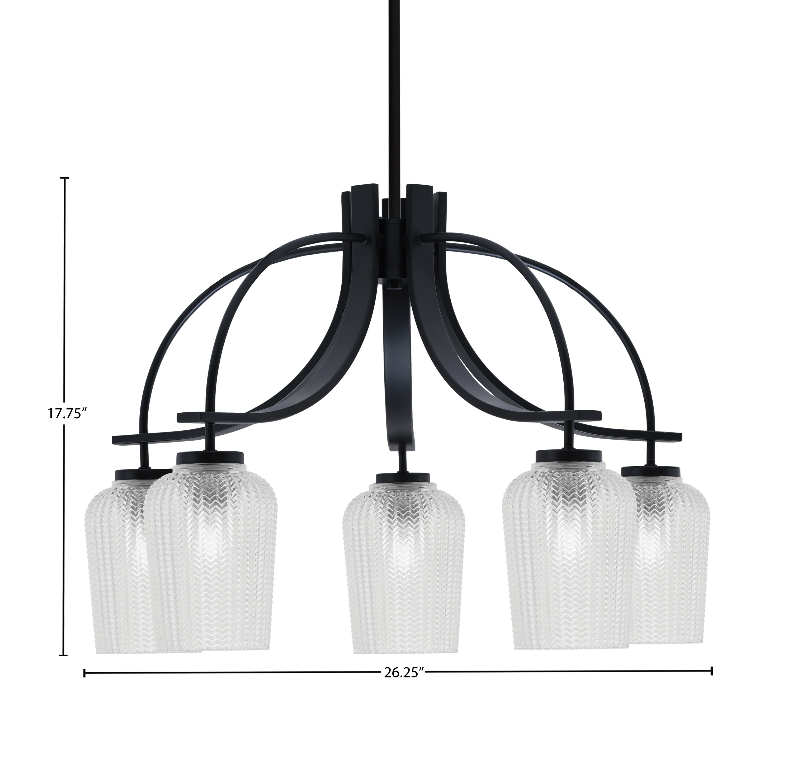 Cavella Five Light Chandelier in Matte Black with 5.75" Clear Textured Shade