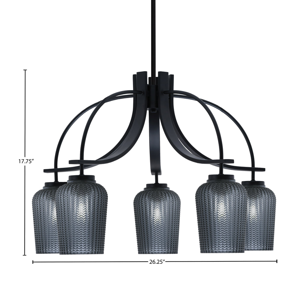 Cavella Five Light Chandelier in Matte Black with 5.75" Smoke Textured Shade