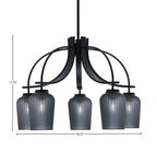 Cavella Five Light Chandelier in Matte Black with 5.75" Smoke Textured Shade