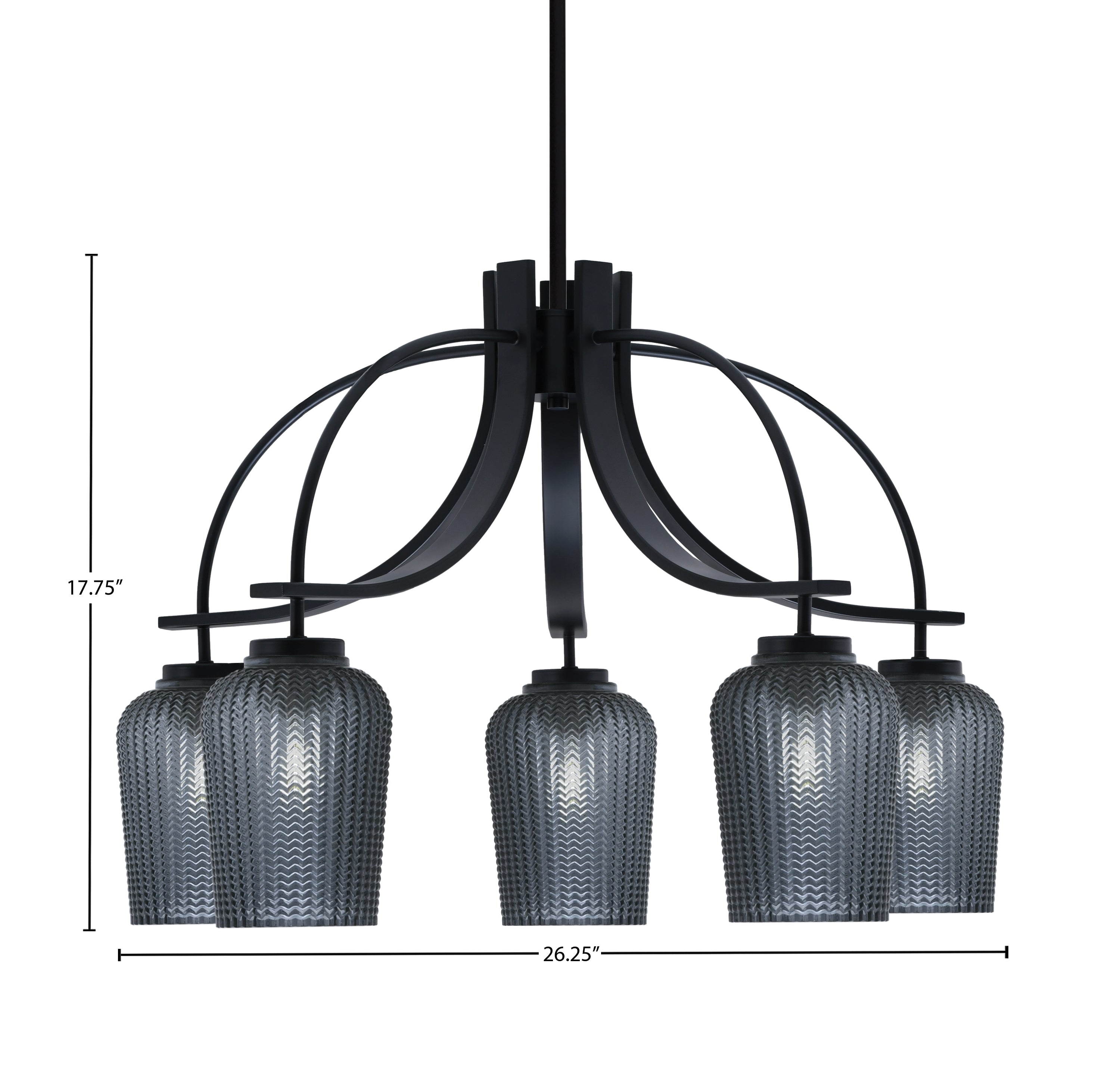 Cavella Five Light Chandelier in Matte Black with 5.75" Smoke Textured Shade