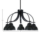 Cavella Five Light Chandelier in Matte Black with 7" Matte Black Double Bubble Metal Shades Shade