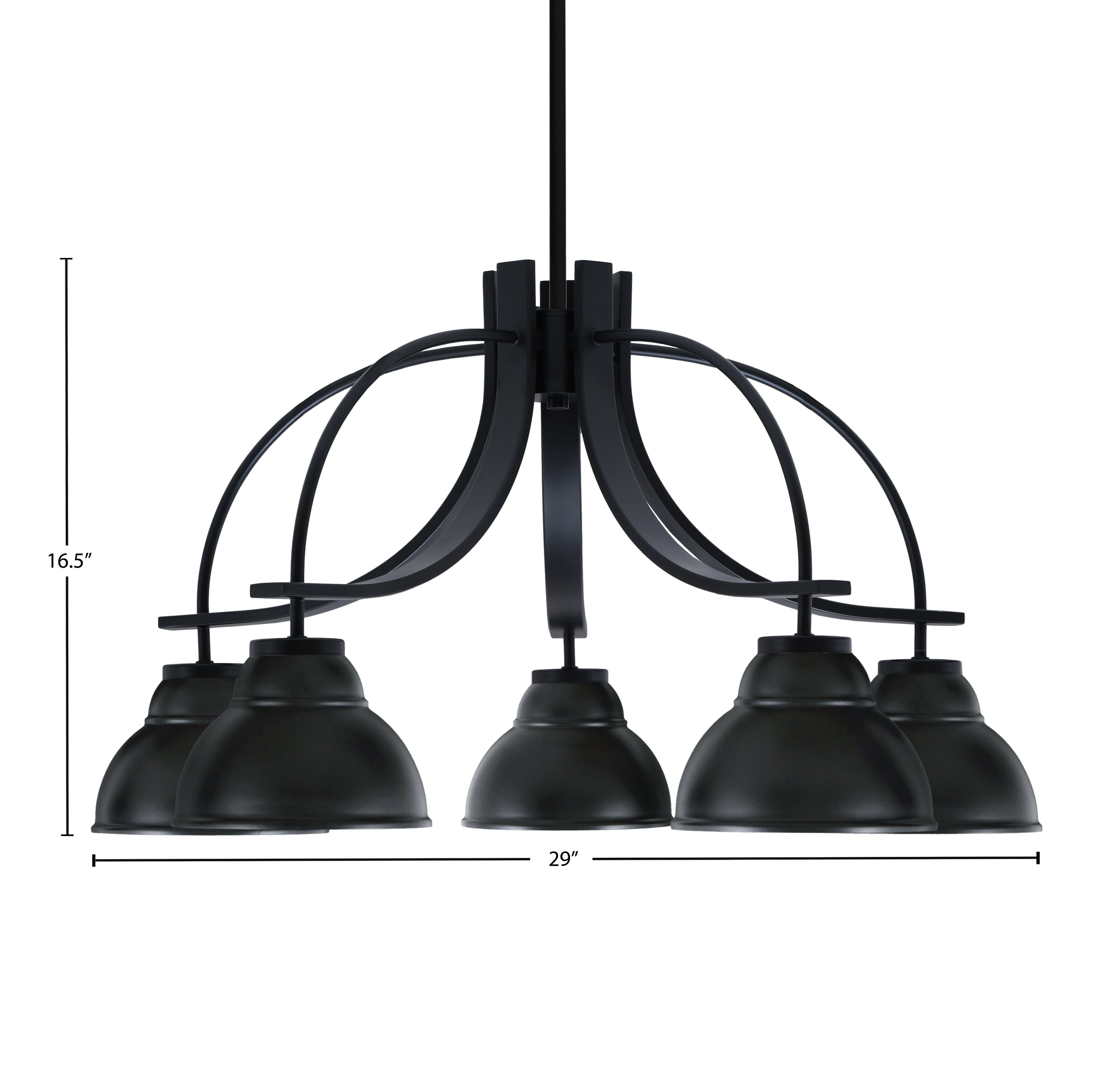 Cavella Five Light Chandelier in Matte Black with 7" Matte Black Double Bubble Metal Shades Shade
