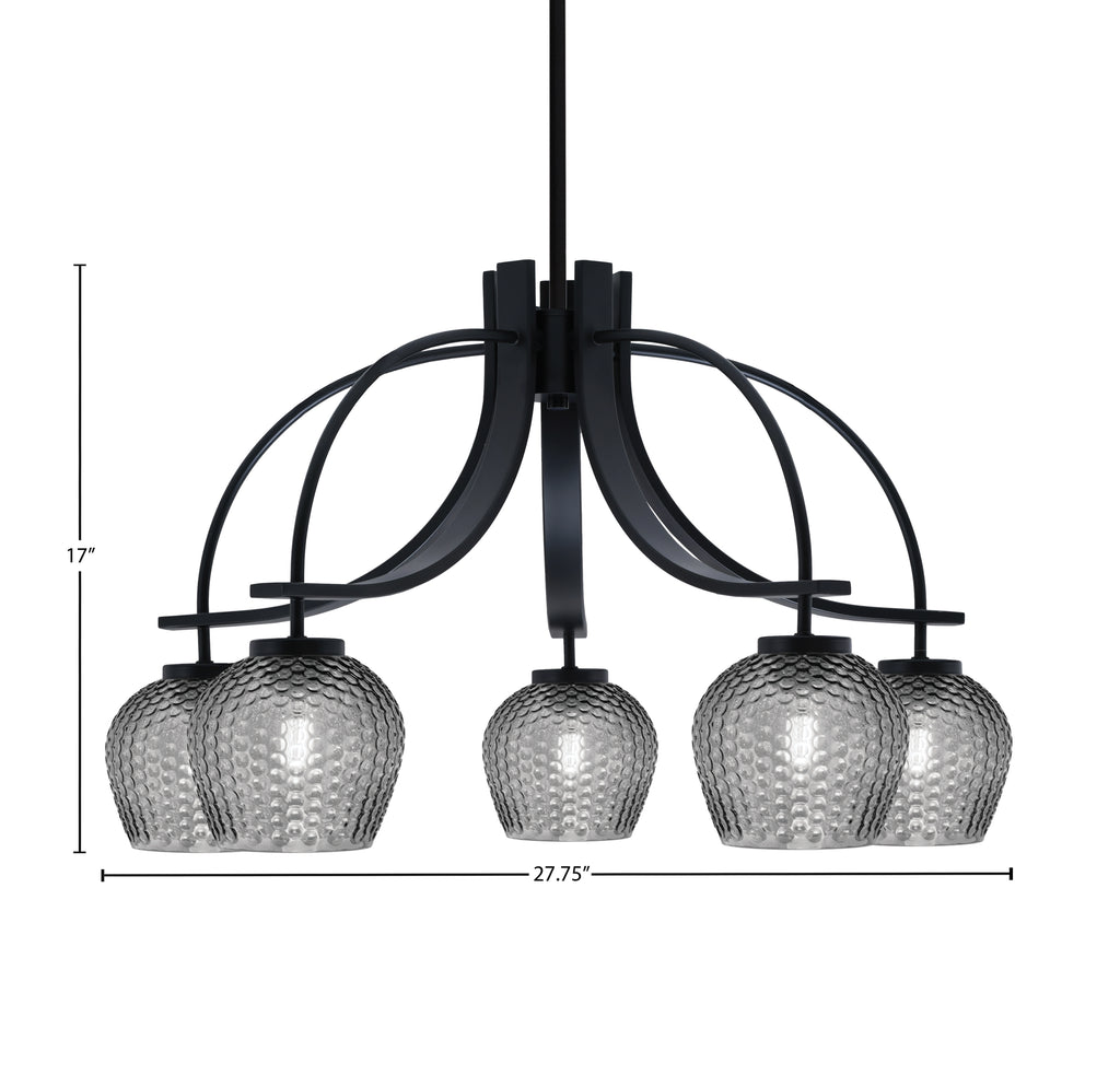 Cavella Five Light Chandelier in Matte Black with 6" Smoke Textured Shade