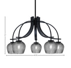 Cavella Five Light Chandelier in Matte Black with 6" Smoke Textured Shade