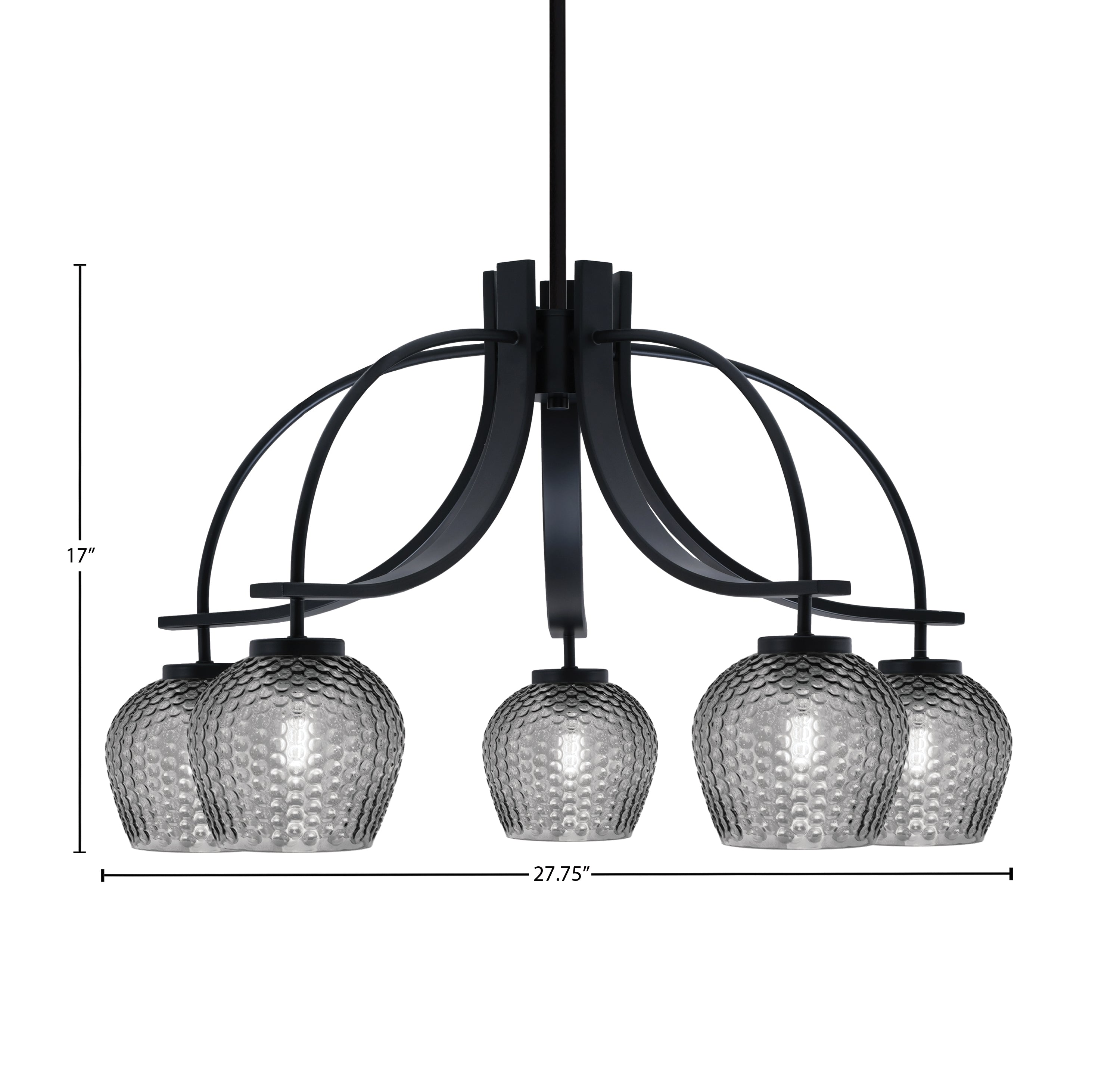 Cavella Five Light Chandelier in Matte Black with 6" Smoke Textured Shade