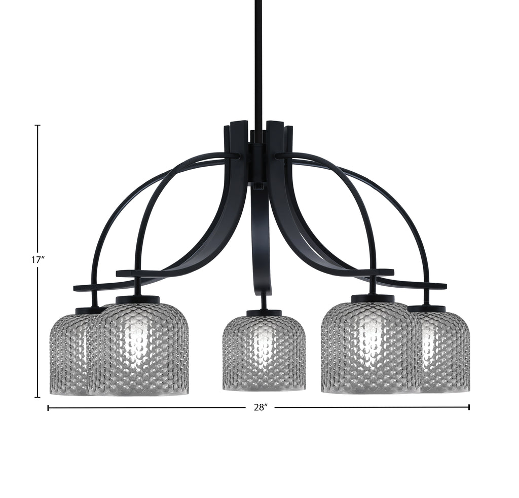 Cavella Five Light Chandelier in Matte Black with 6" Smoke Textured Shade