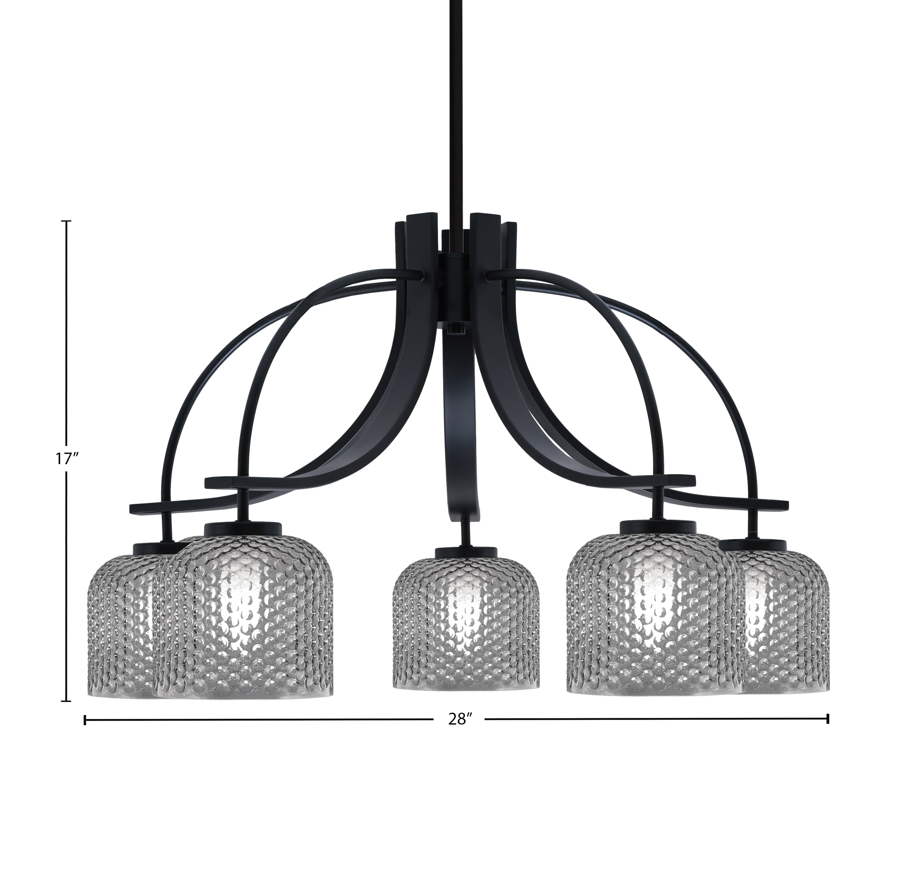 Cavella Five Light Chandelier in Matte Black with 6" Smoke Textured Shade