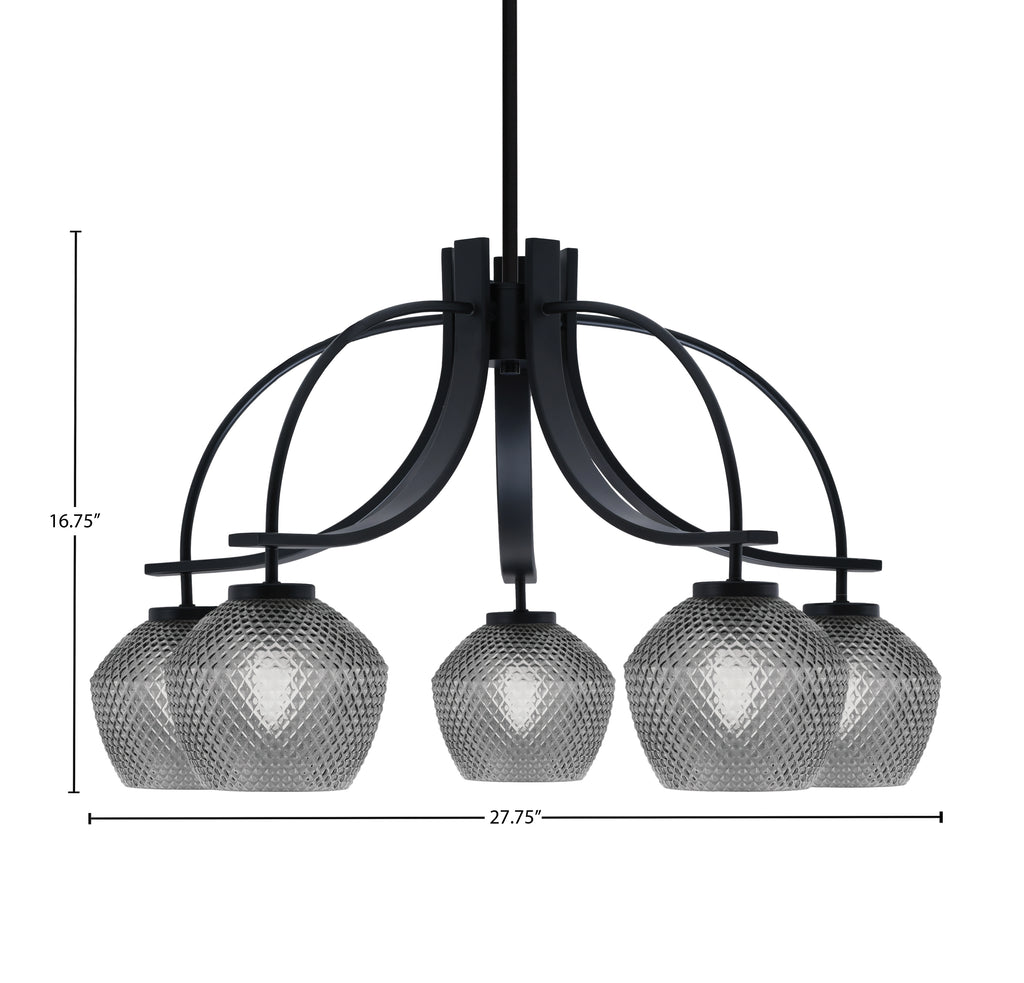 Cavella Five Light Chandelier in Matte Black with 6" Smoke Textured Shade