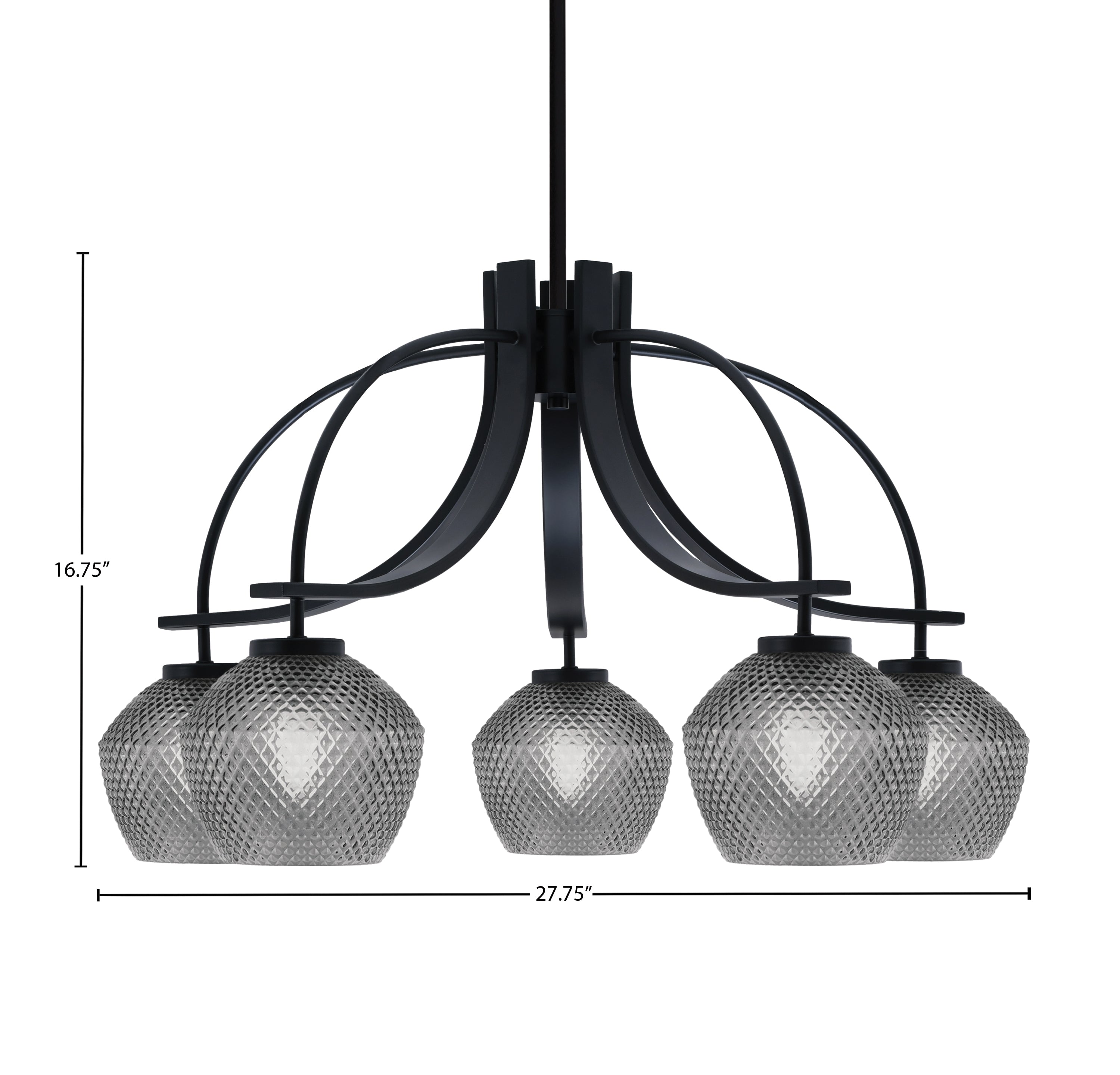 Cavella Five Light Chandelier in Matte Black with 6" Smoke Textured Shade