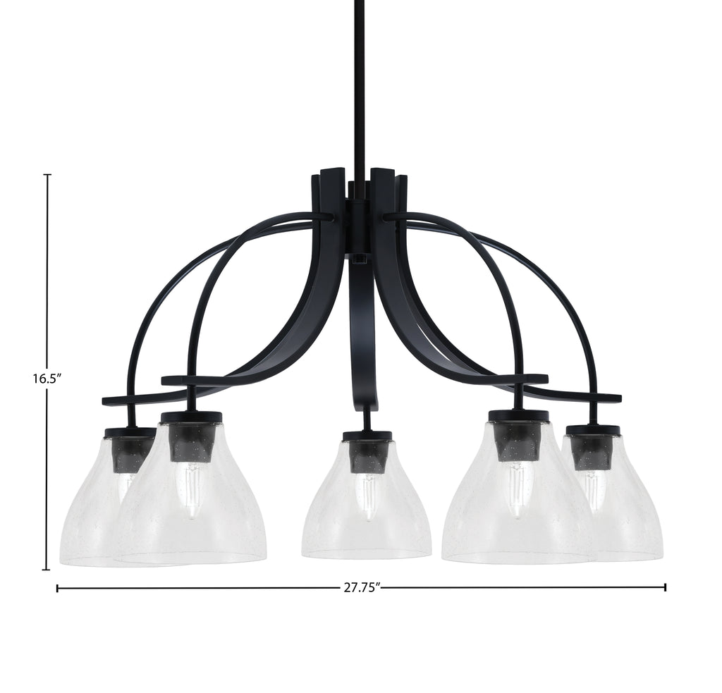 Cavella Five Light Chandelier in Matte Black with 6.25" Clear Bubble Shade
