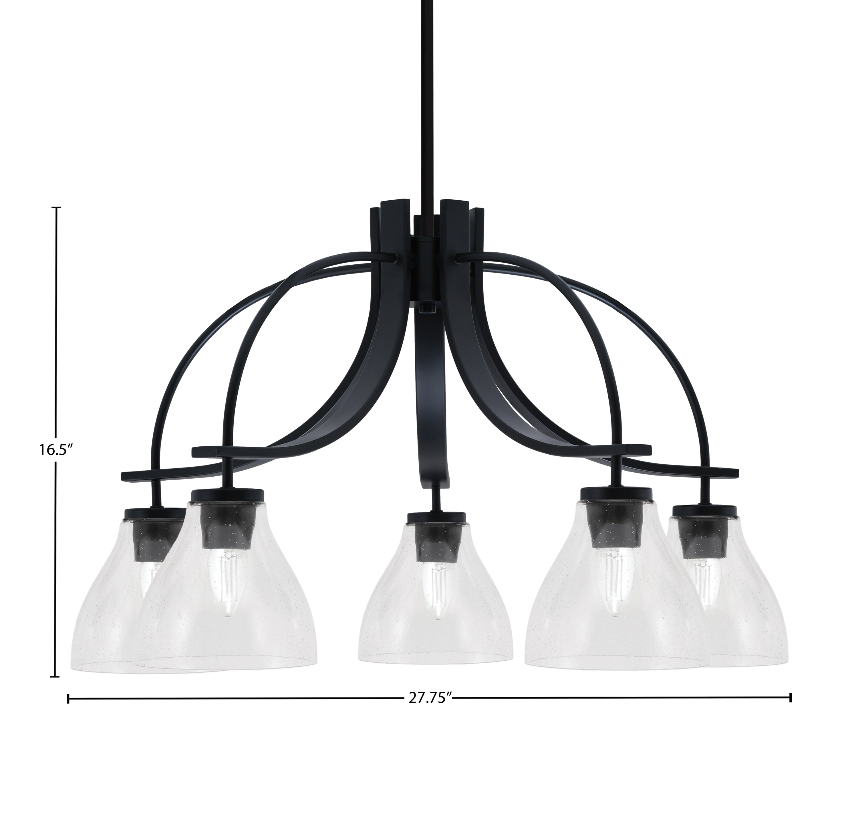 Cavella Five Light Chandelier in Matte Black with 6.25" Clear Bubble Shade