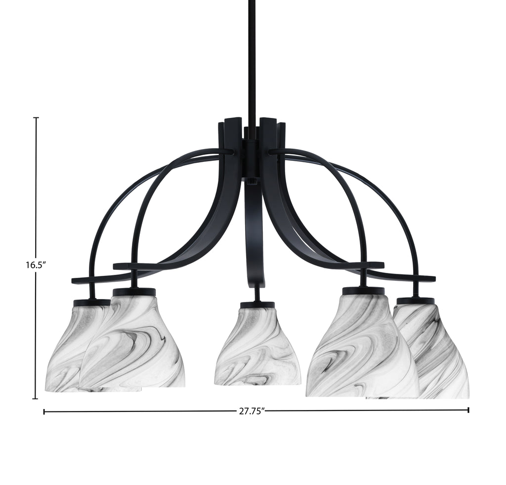 Cavella Five Light Chandelier in Matte Black with 6.25" Onyx Swirl Shade