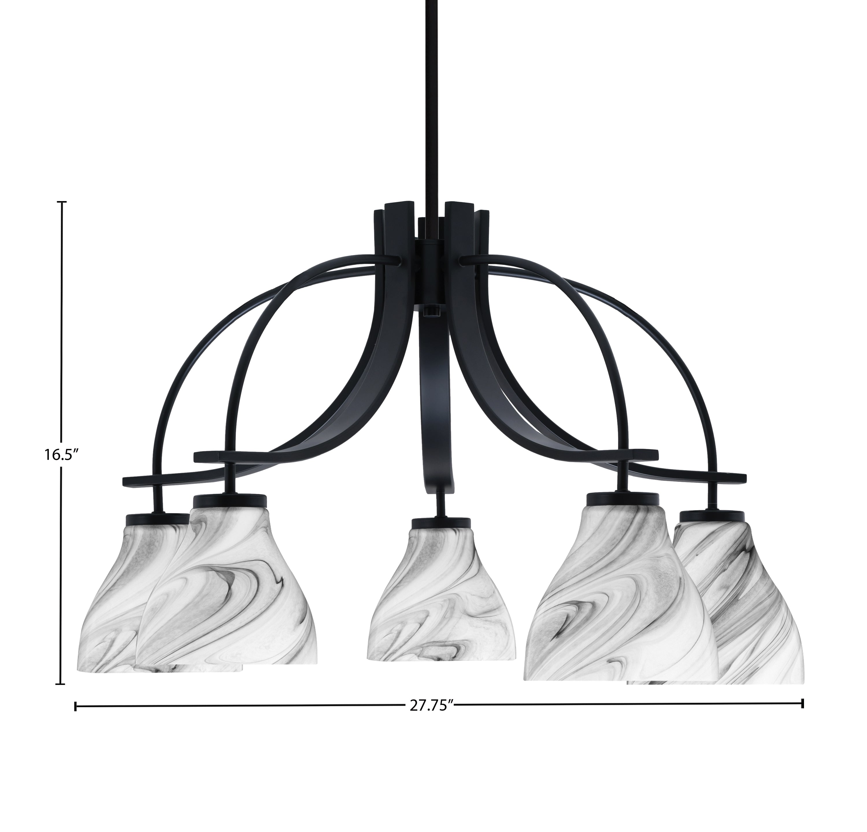 Cavella Five Light Chandelier in Matte Black with 6.25" Onyx Swirl Shade