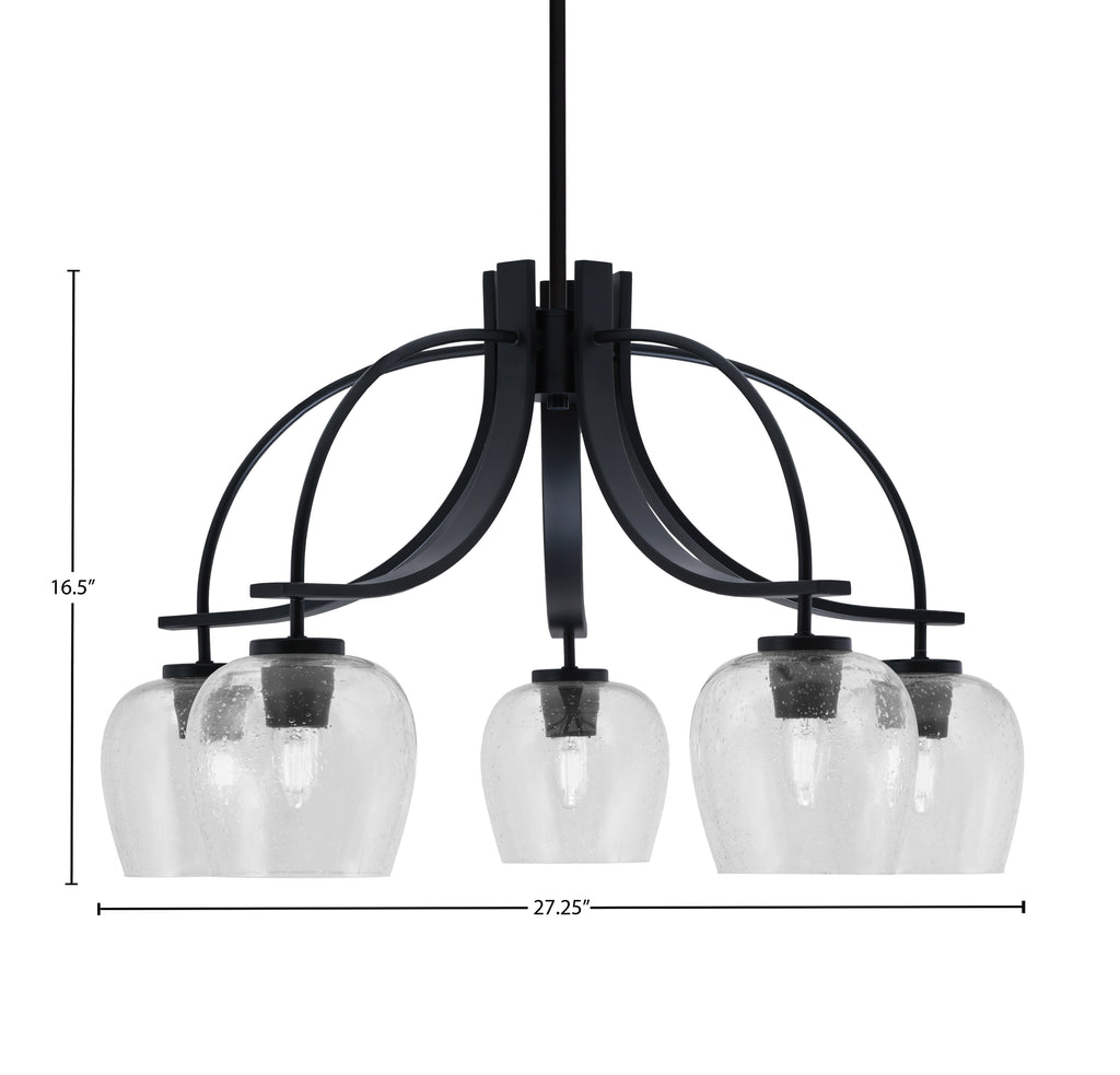 Cavella Five Light Chandelier in Matte Black with 6" Clear Bubble Shade