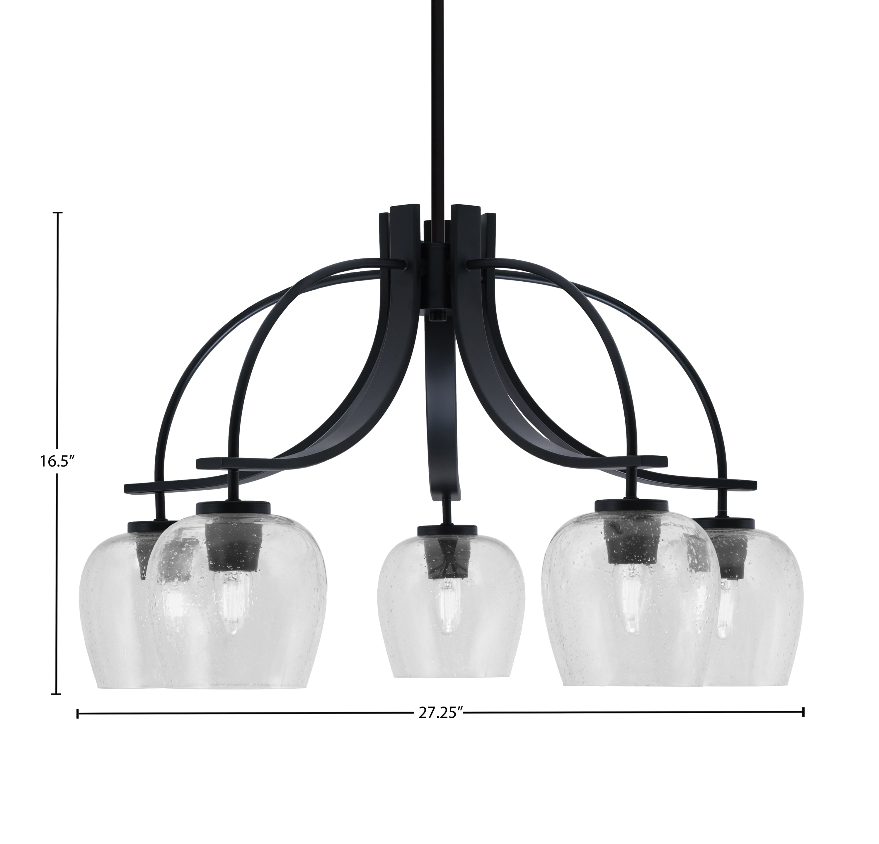 Cavella Five Light Chandelier in Matte Black with 6" Clear Bubble Shade