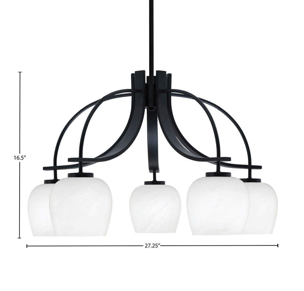 Cavella Five Light Chandelier in Matte Black with 6" White Marble Shade
