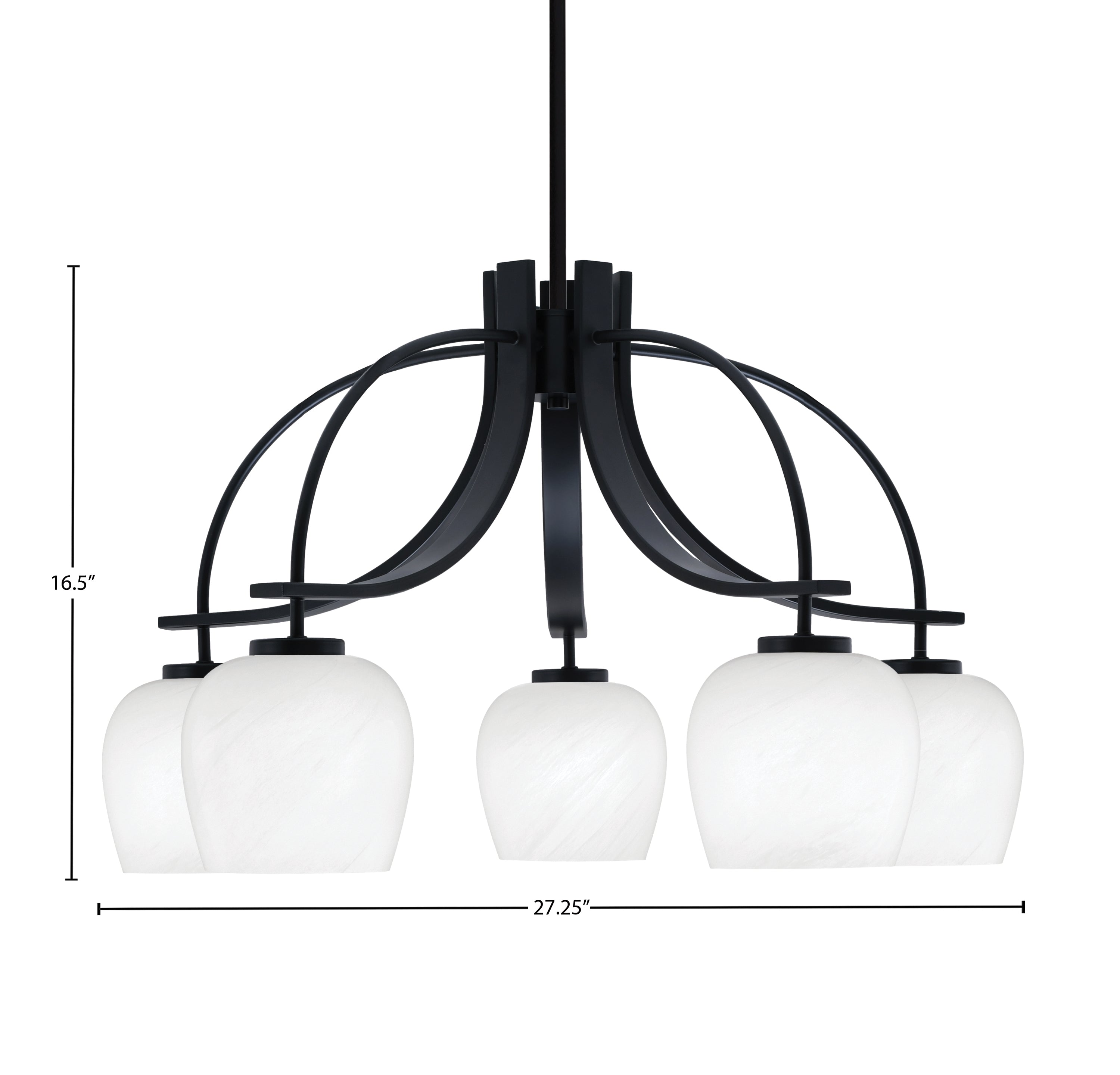 Cavella Five Light Chandelier in Matte Black with 6" White Marble Shade