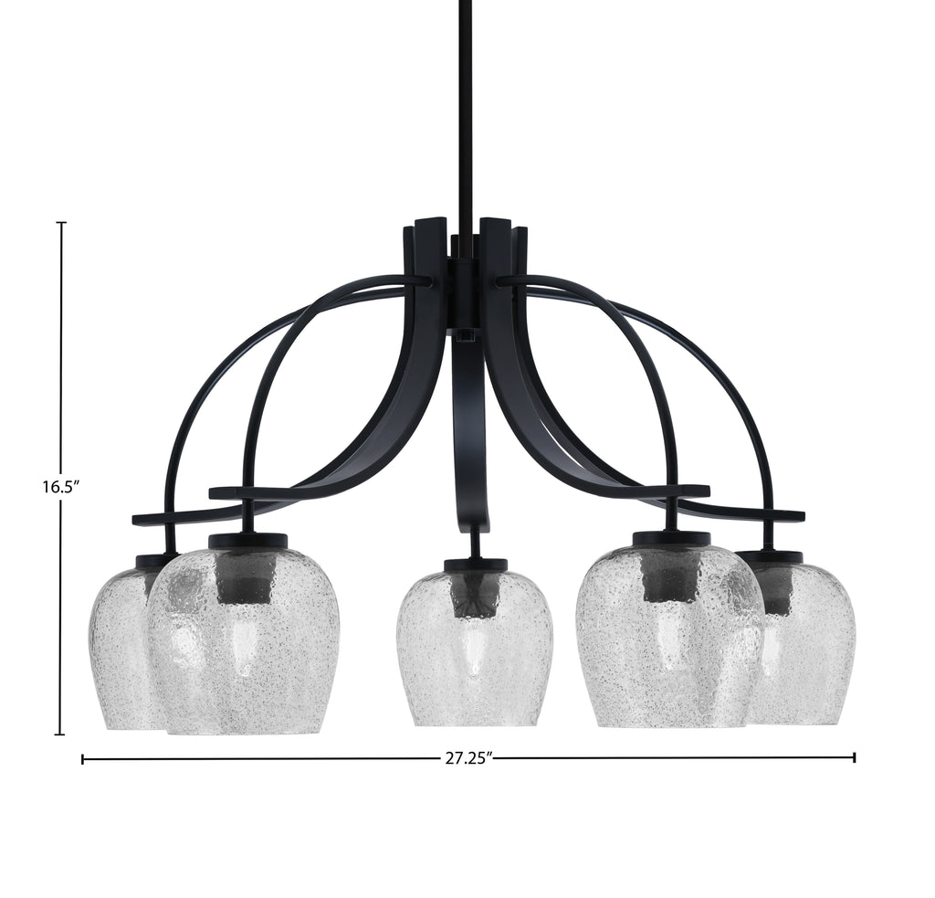 Cavella Five Light Chandelier in Matte Black with 6" Smoke Bubble Shade