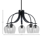 Cavella Five Light Chandelier in Matte Black with 6" Smoke Bubble Shade