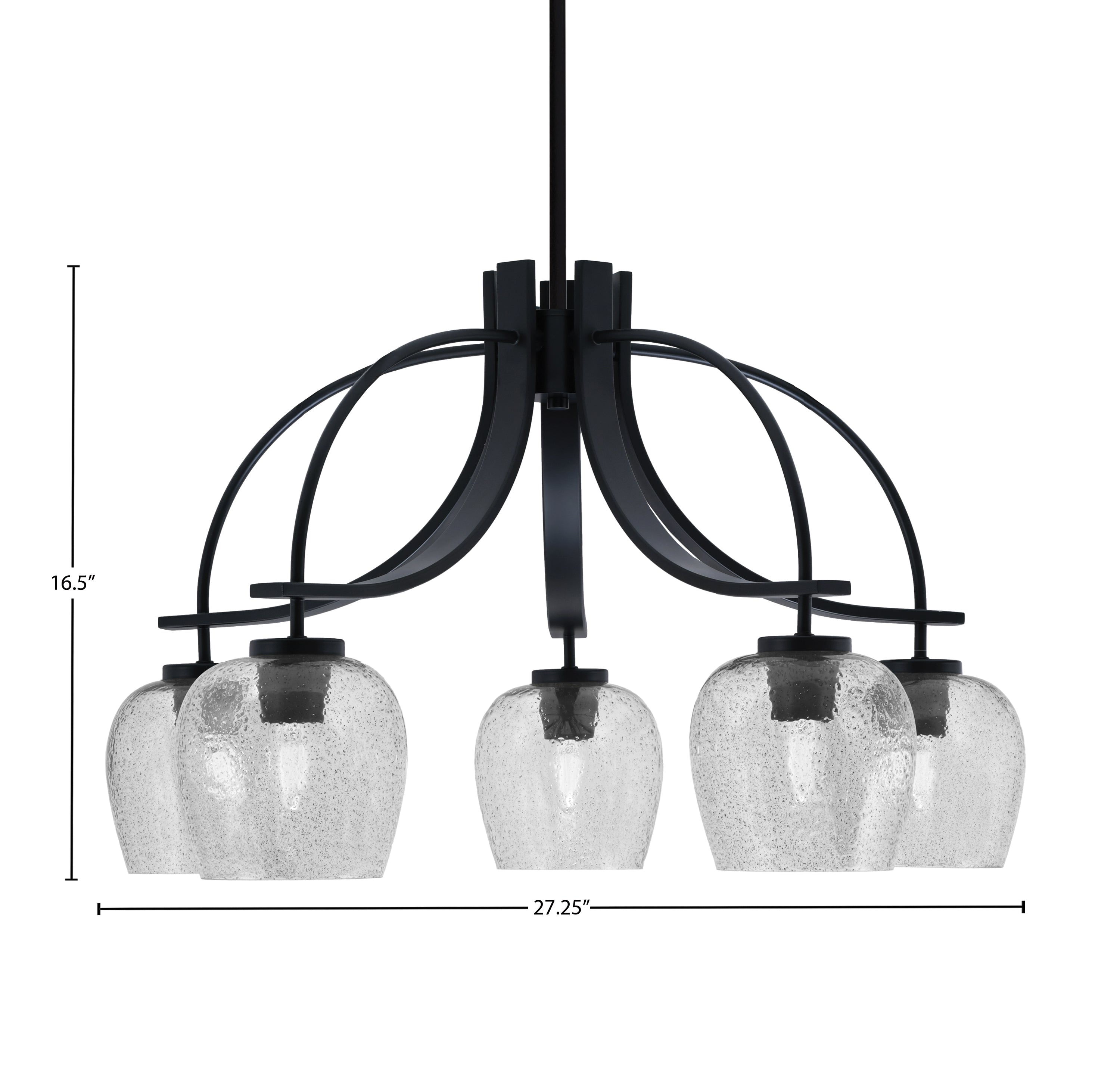 Cavella Five Light Chandelier in Matte Black with 6" Smoke Bubble Shade