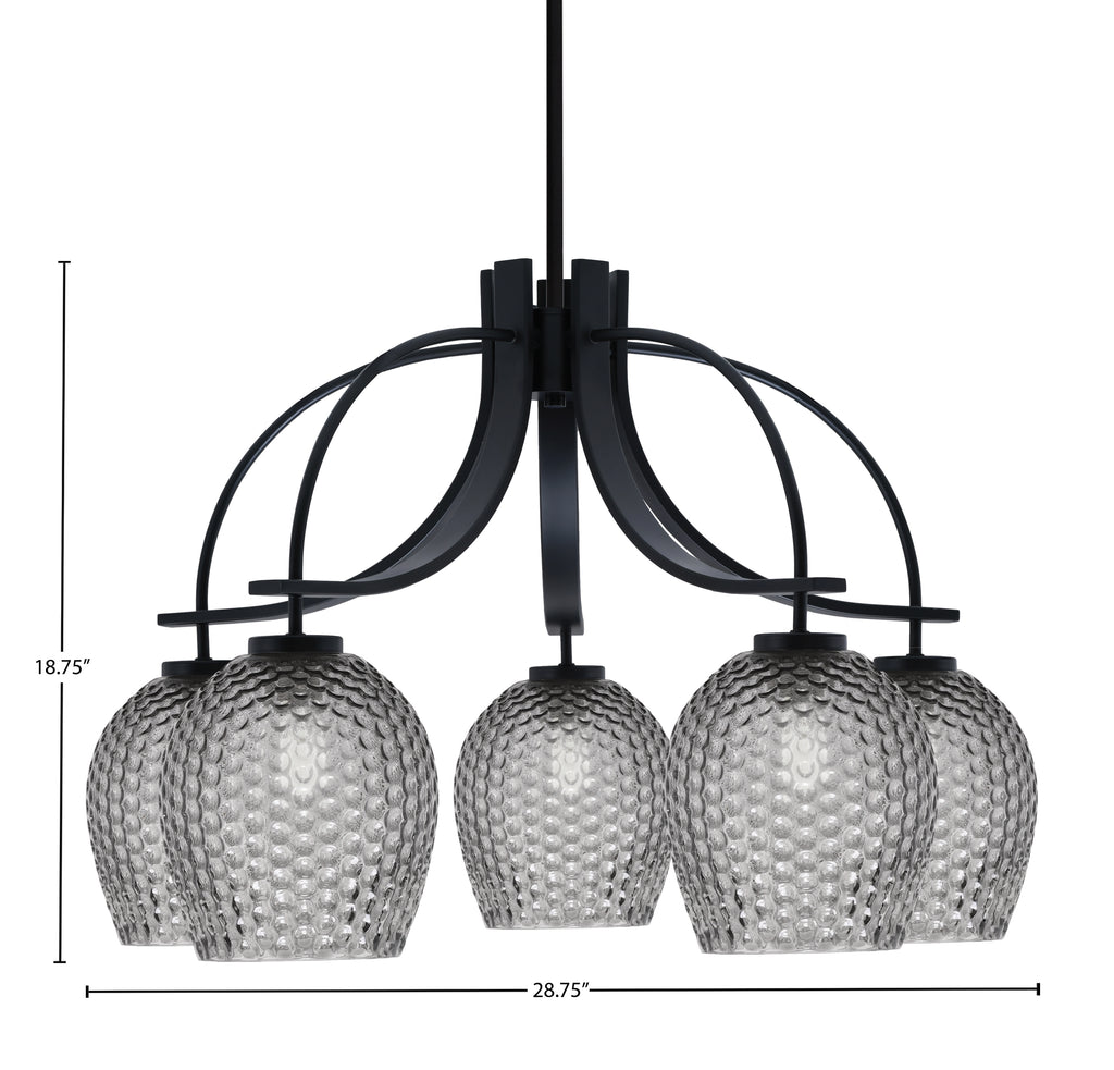 Cavella Five Light Chandelier in Matte Black with 7.5" Smoke Textured Shade