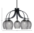 Cavella Five Light Chandelier in Matte Black with 7.5" Smoke Textured Shade
