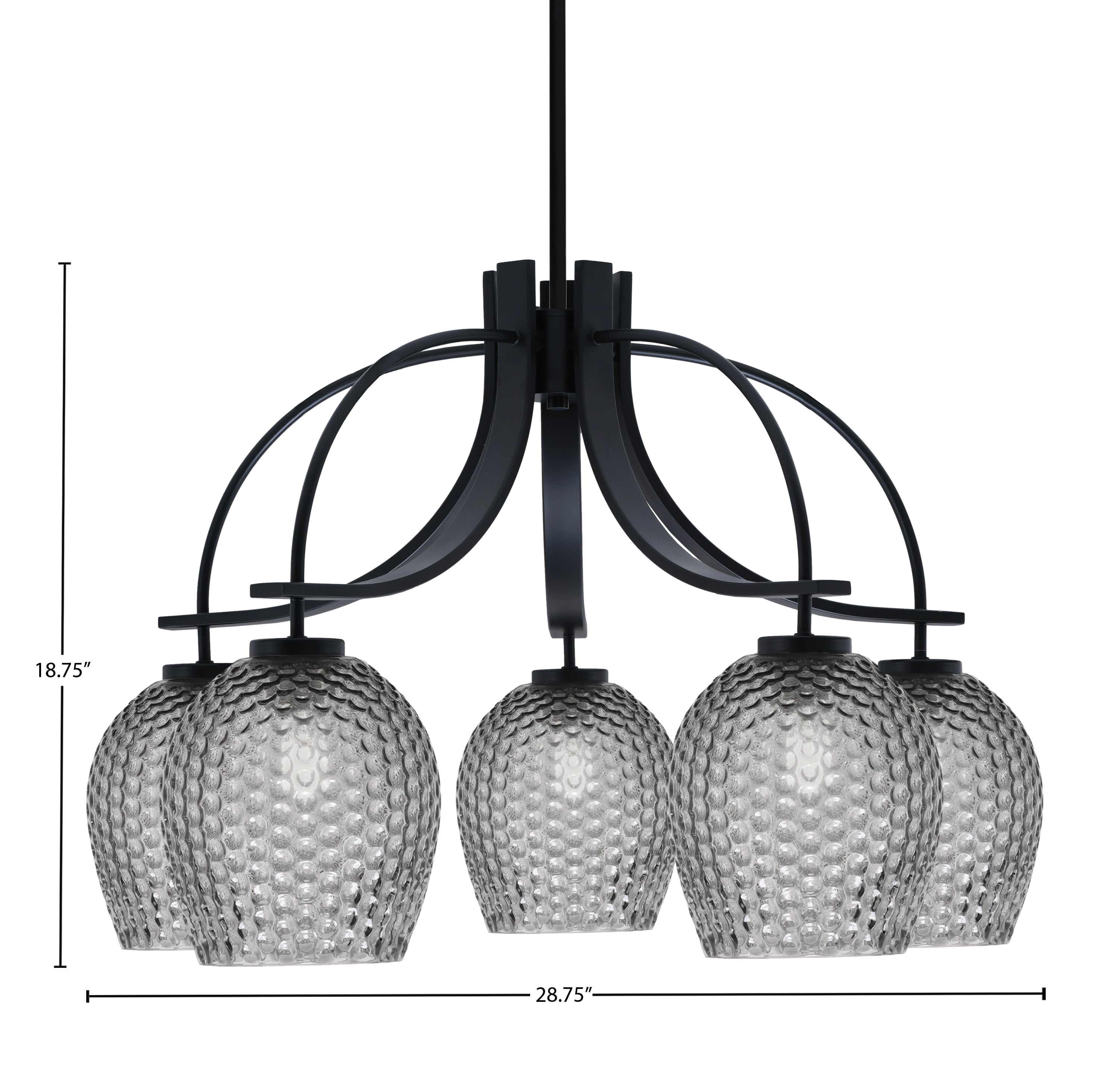 Cavella Five Light Chandelier in Matte Black with 7.5" Smoke Textured Shade