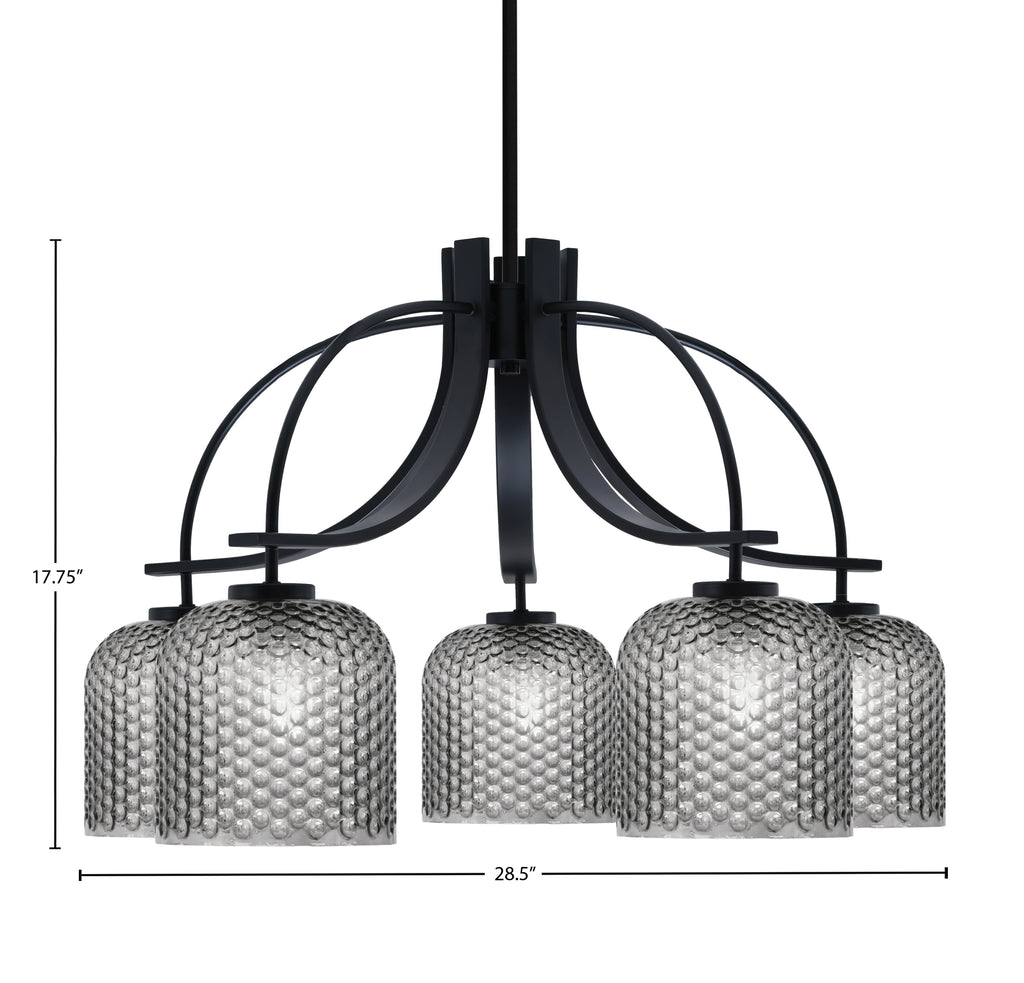 Cavella Five Light Chandelier in Matte Black with 7" Smoke Textured Shade