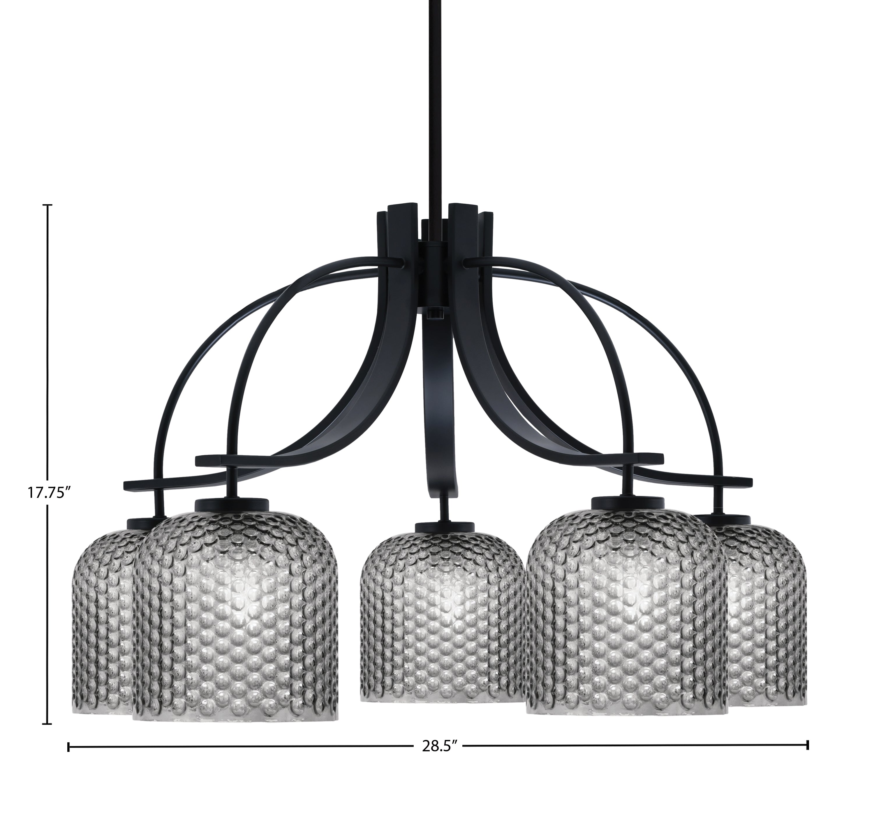 Cavella Five Light Chandelier in Matte Black with 7" Smoke Textured Shade