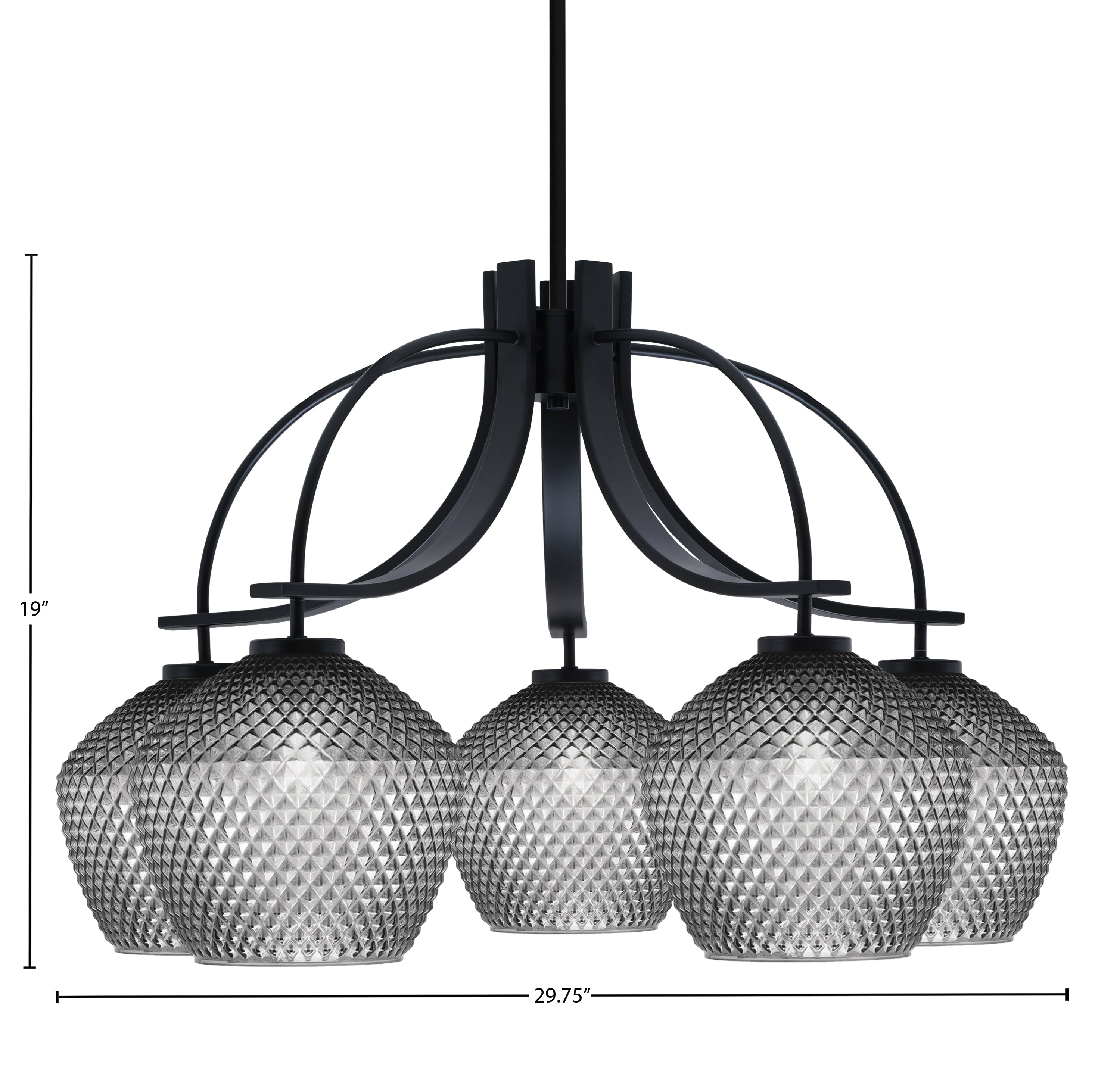 Cavella Five Light Chandelier in Matte Black with 9" Smoke Textured Shade