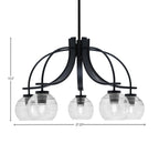 Cavella Five Light Chandelier in Matte Black with 6" Clear Ribbed Shade