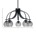 Cavella Five Light Chandelier in Matte Black with 6" Smoke Ribbed Shade