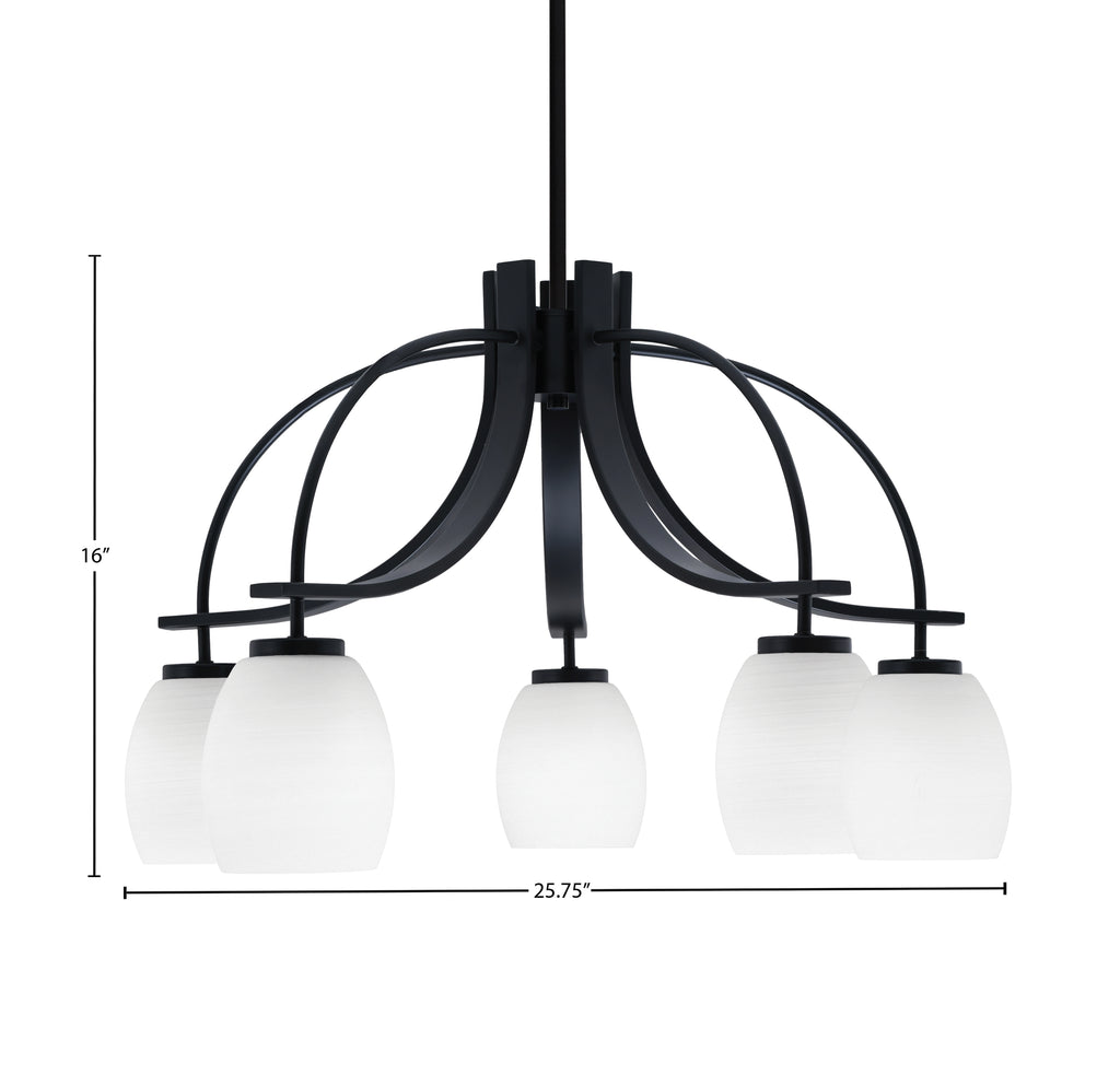 Cavella Five Light Chandelier in Matte Black with 5" White Linen Shade