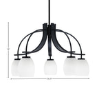 Cavella Five Light Chandelier in Matte Black with 5" White Linen Shade