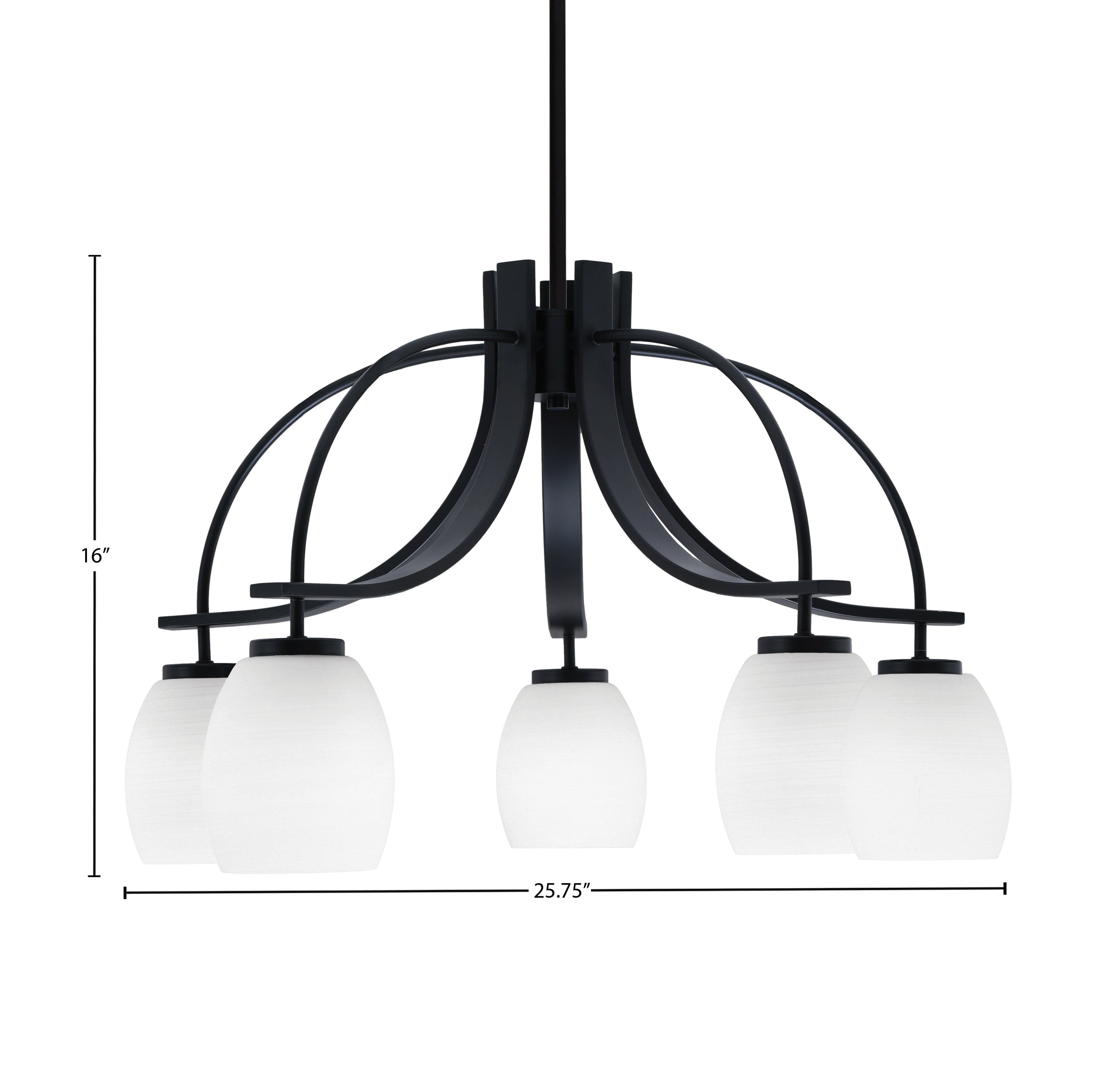Cavella Five Light Chandelier in Matte Black with 5" White Linen Shade