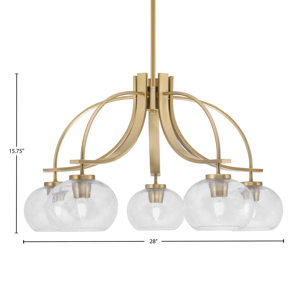 Cavella Five Light Chandelier in New Age Brass with 7" Clear Bubble Shade