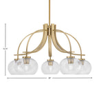 Cavella Five Light Chandelier in New Age Brass with 7" Clear Bubble Shade