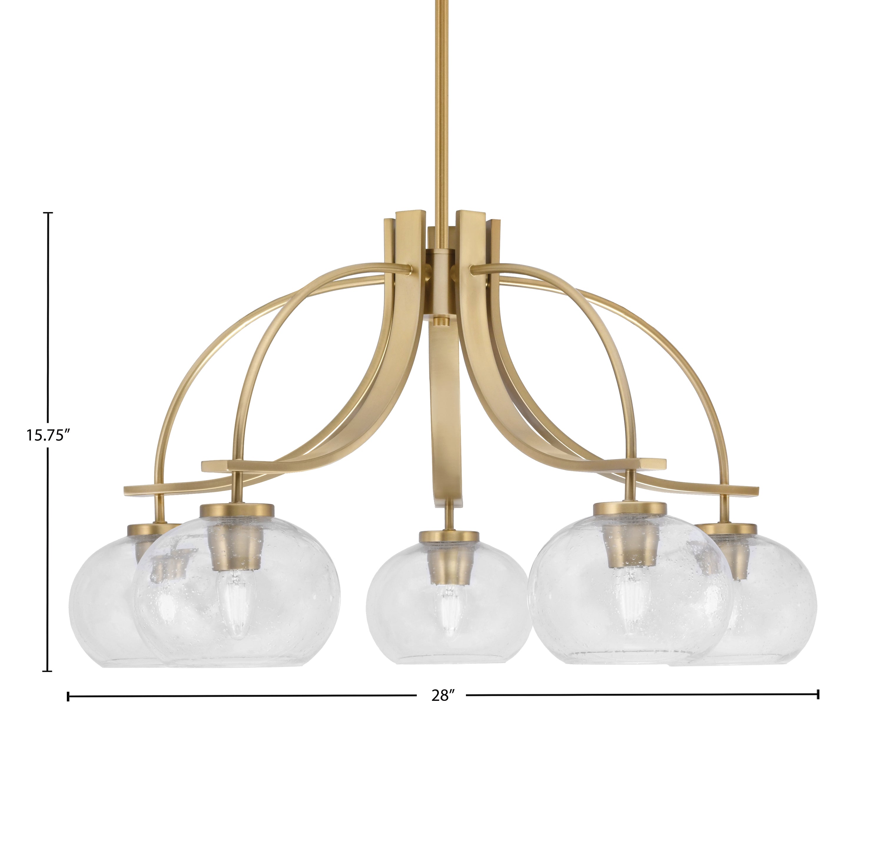 Cavella Five Light Chandelier in New Age Brass with 7" Clear Bubble Shade