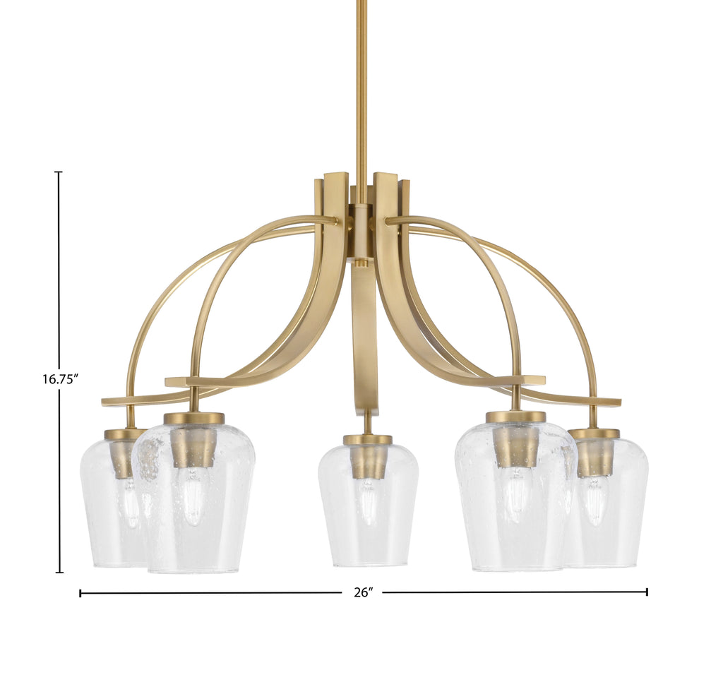Cavella Five Light Chandelier in New Age Brass with 5" Clear Bubble Shade