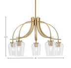 Cavella Five Light Chandelier in New Age Brass with 5" Clear Bubble Shade