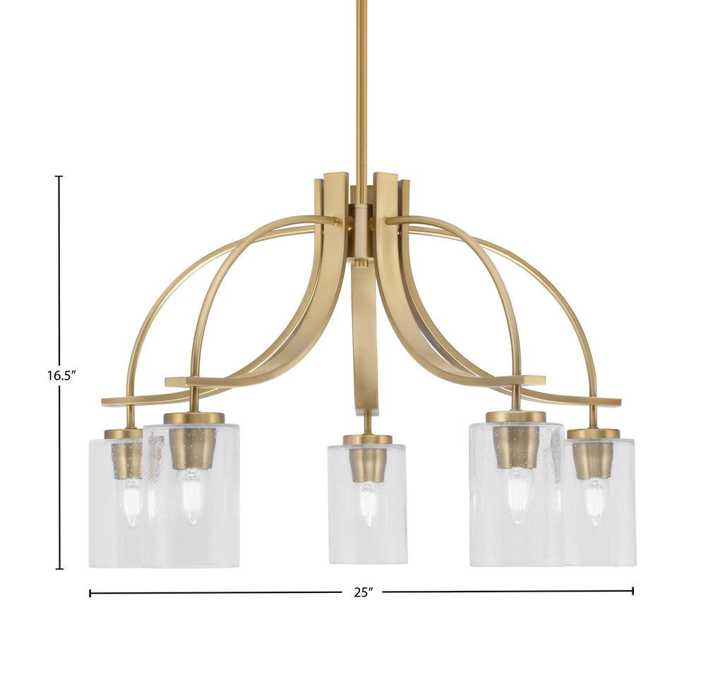 Cavella Five Light Chandelier in New Age Brass with 4" Clear Bubble Shade
