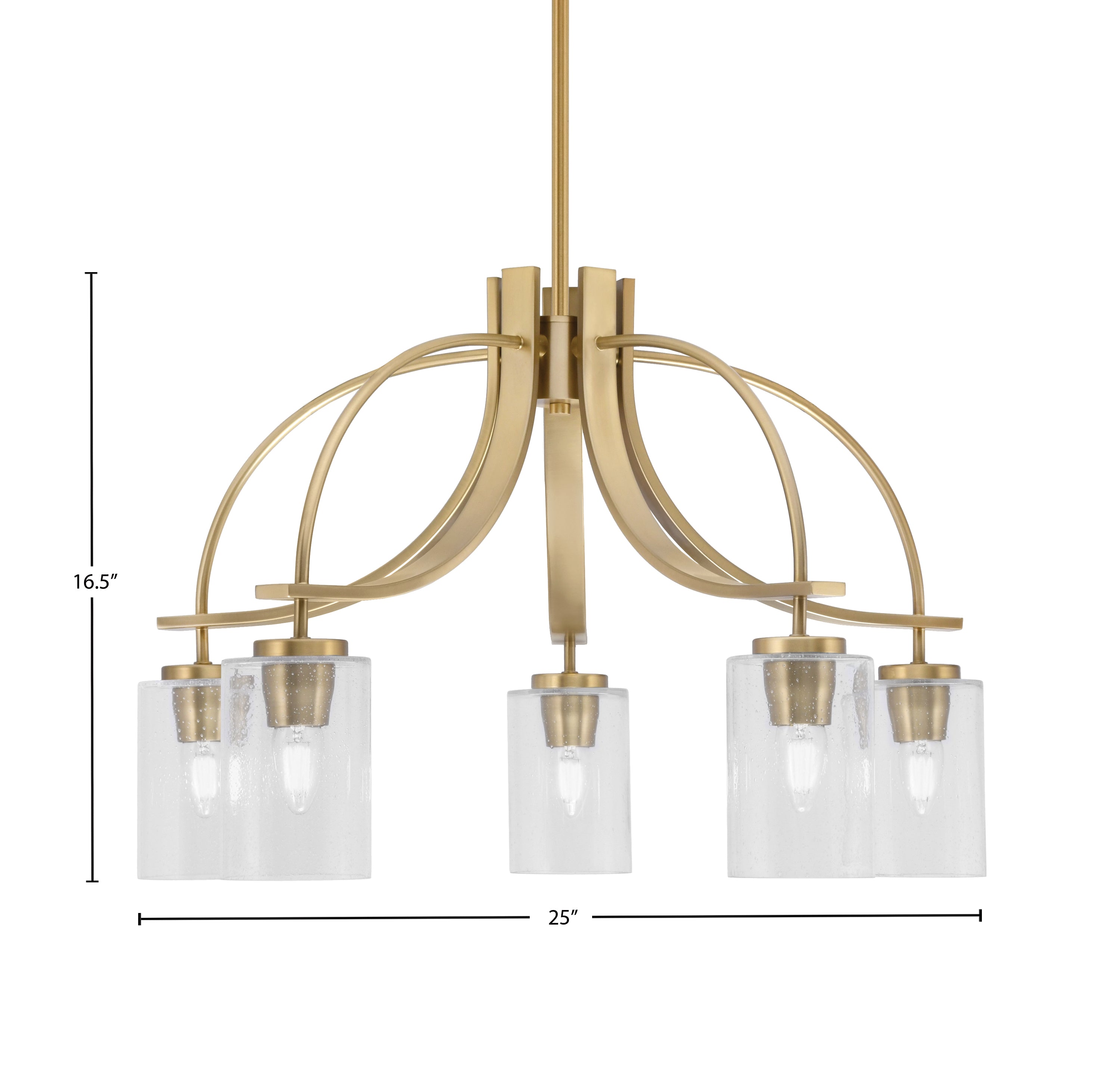 Cavella Five Light Chandelier in New Age Brass with 4" Clear Bubble Shade