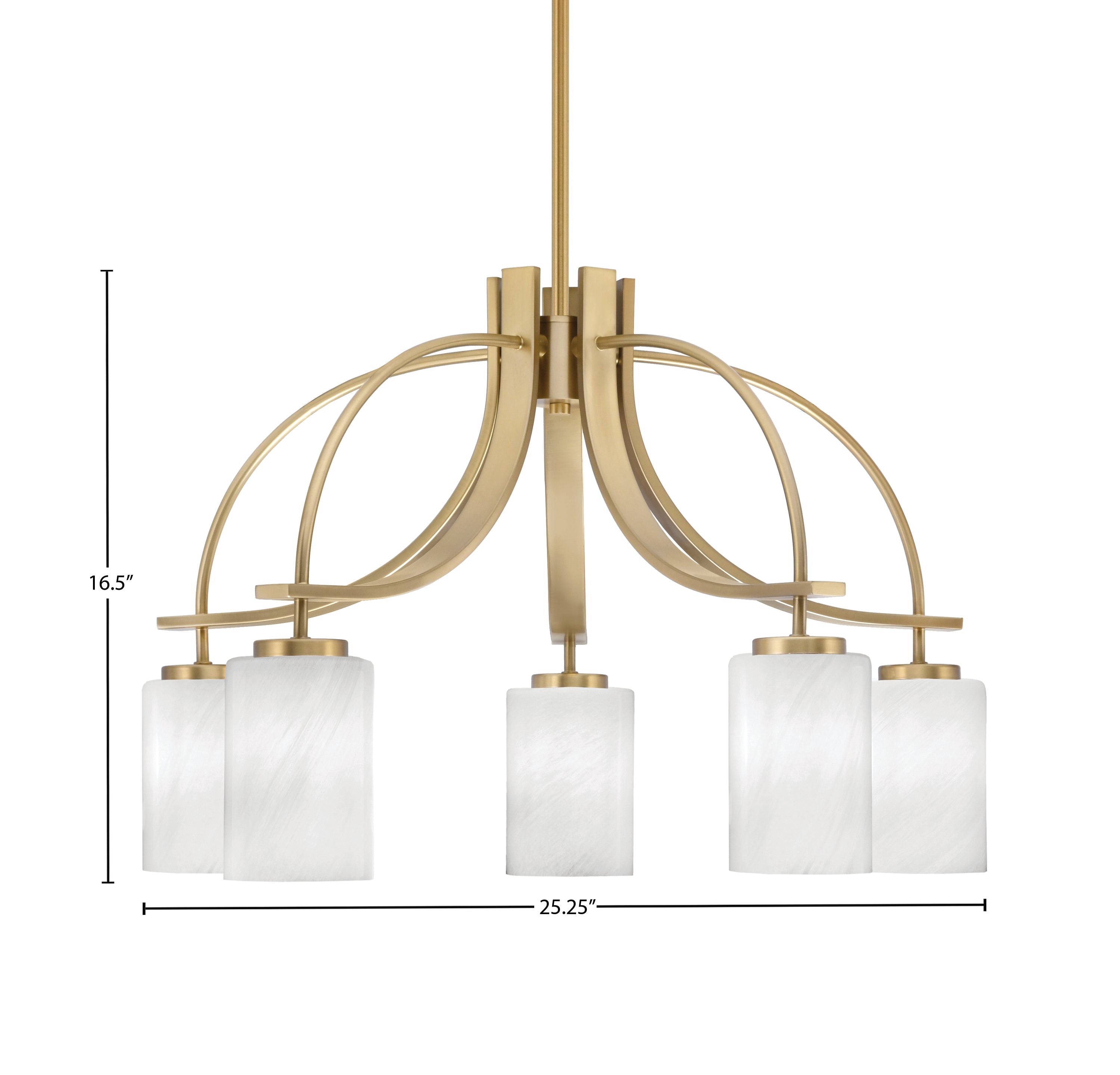 Cavella Five Light Chandelier in New Age Brass with 4" White Marble Shade