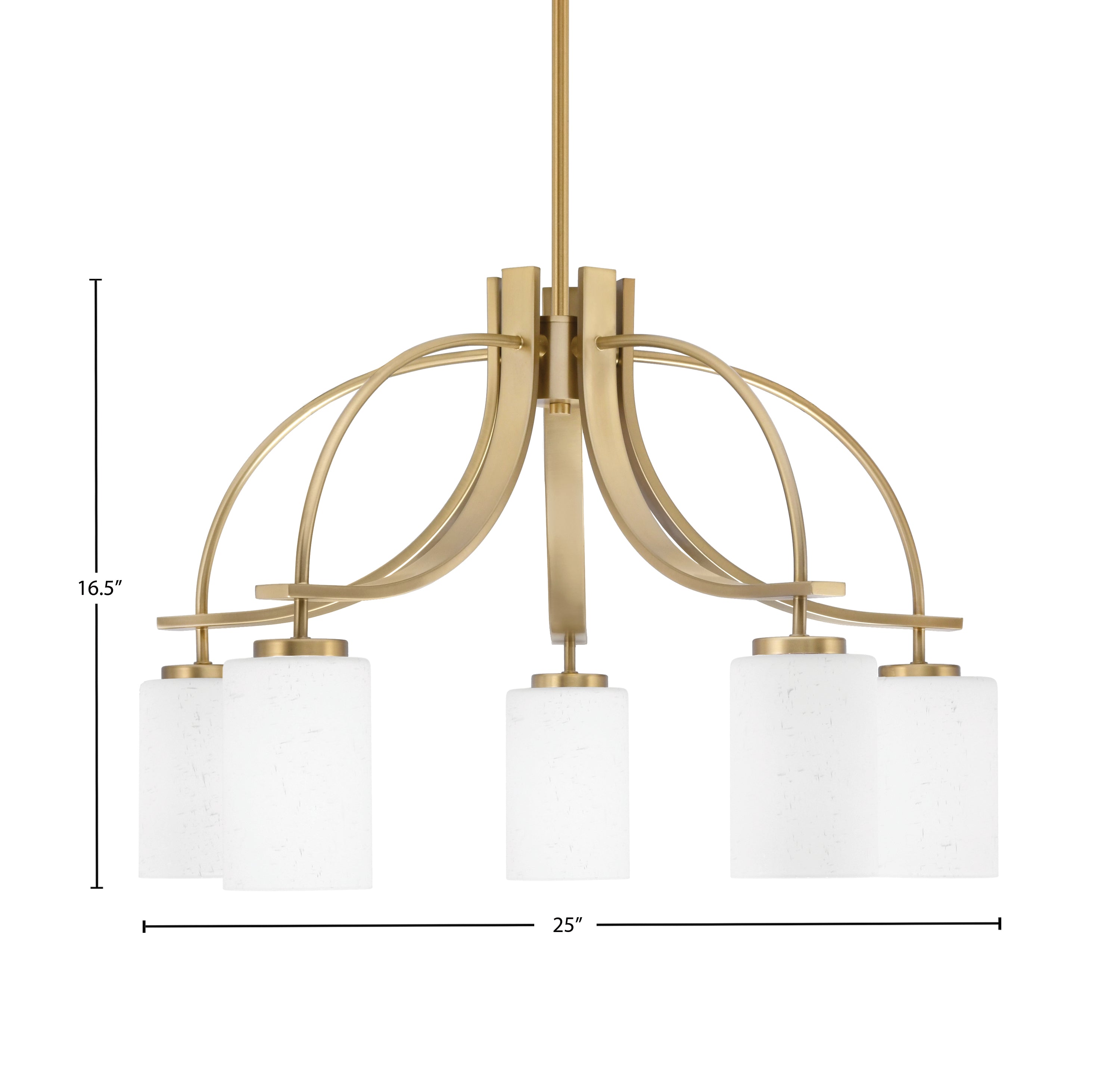 Cavella Five Light Chandelier in New Age Brass with 4" White Muslin Shade