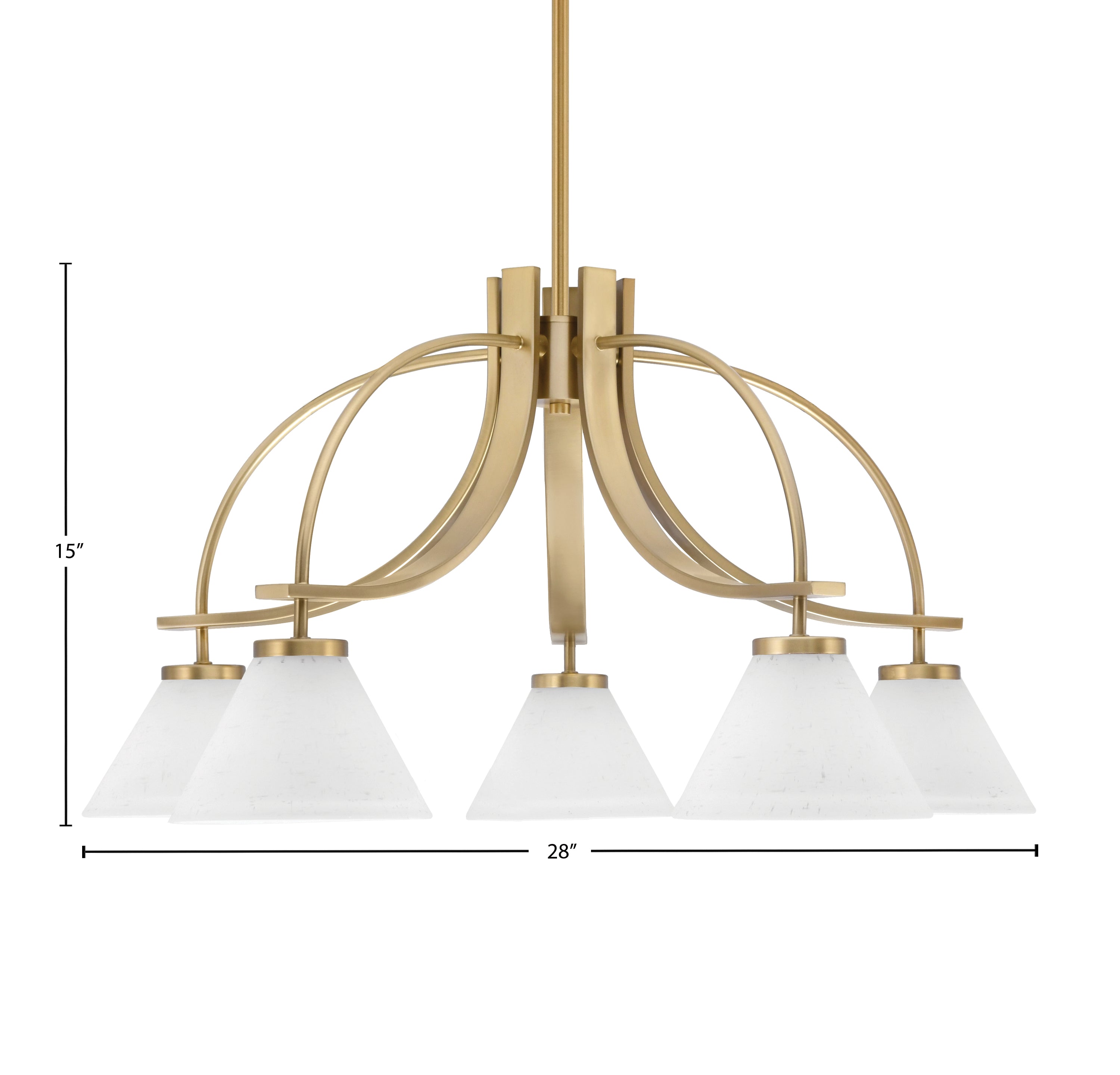 Cavella Five Light Chandelier in New Age Brass with 7" White Muslin Shade