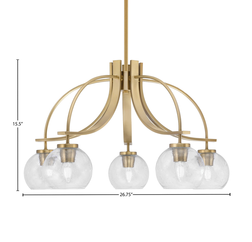 Cavella Five Light Chandelier in New Age Brass with 5.75" Clear Bubble Shade