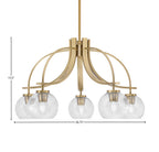 Cavella Five Light Chandelier in New Age Brass with 5.75" Clear Bubble Shade