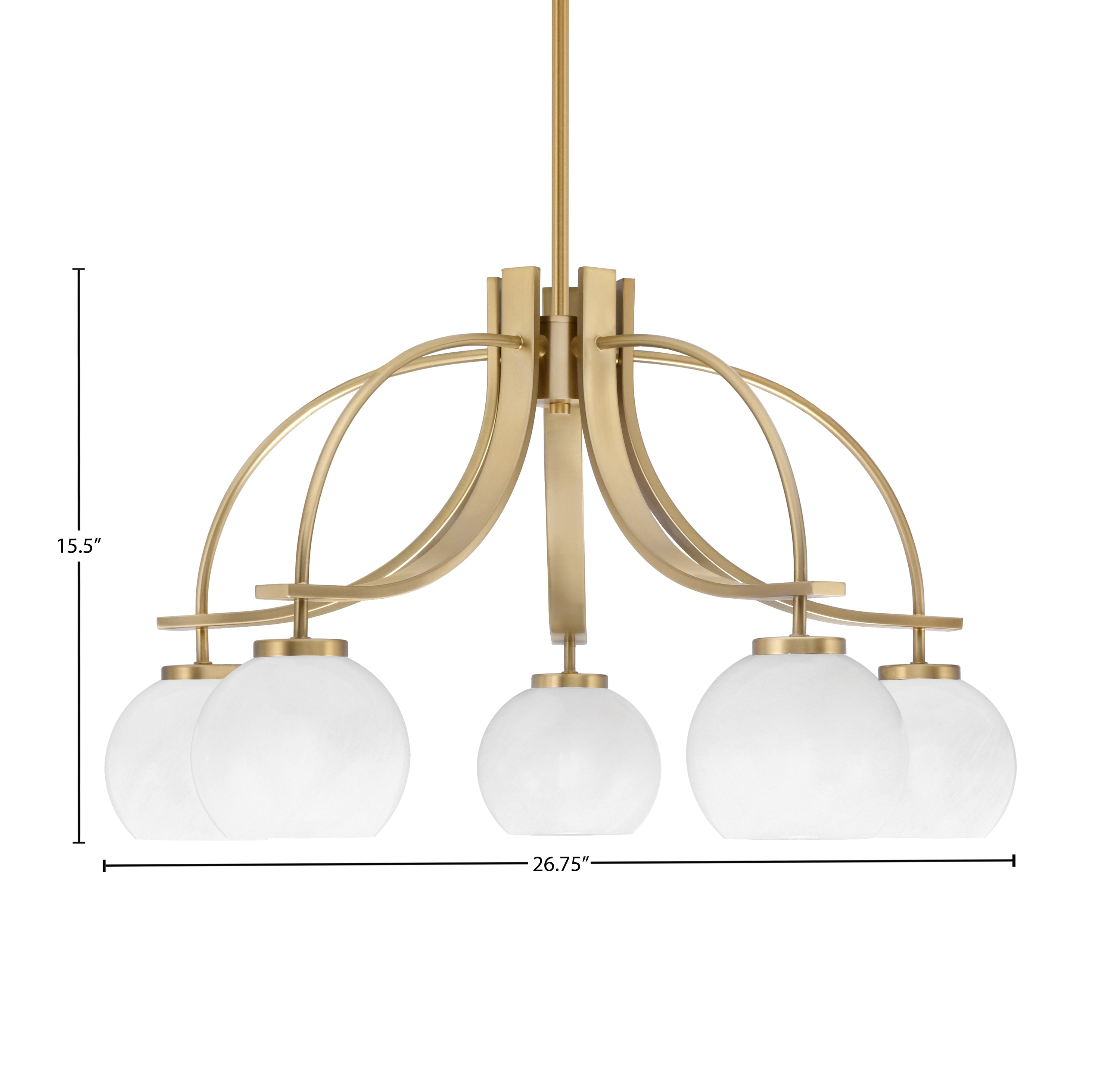Cavella Five Light Chandelier in New Age Brass with 5.75" White Marble Shade