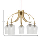 Cavella Five Light Chandelier in New Age Brass with 5.75" Clear Textured Shade